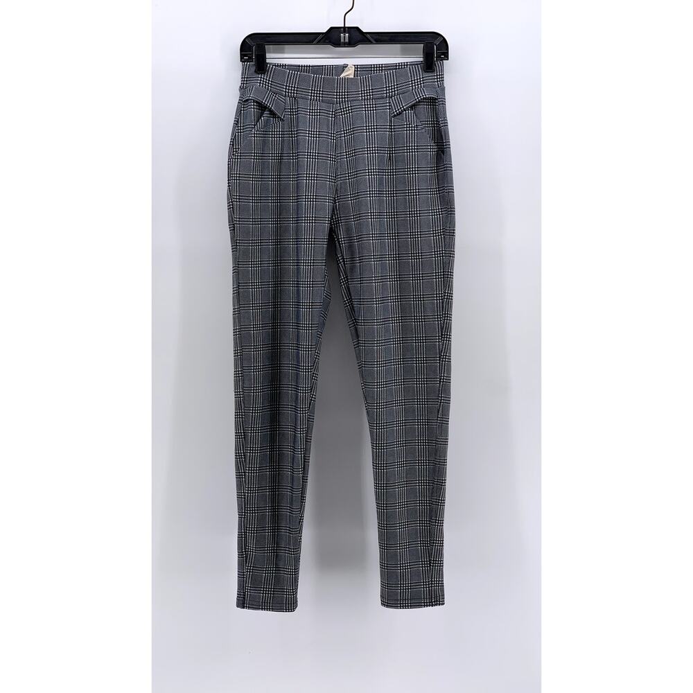 INDERO Women's Black-White Houndstooth Check Skinny Pants SZ L/XL